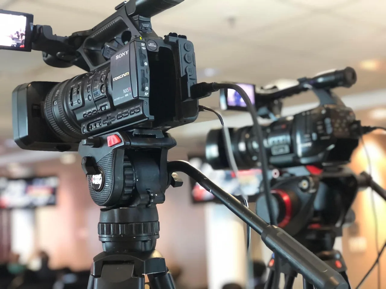 Professional video camera prepared for event coverage